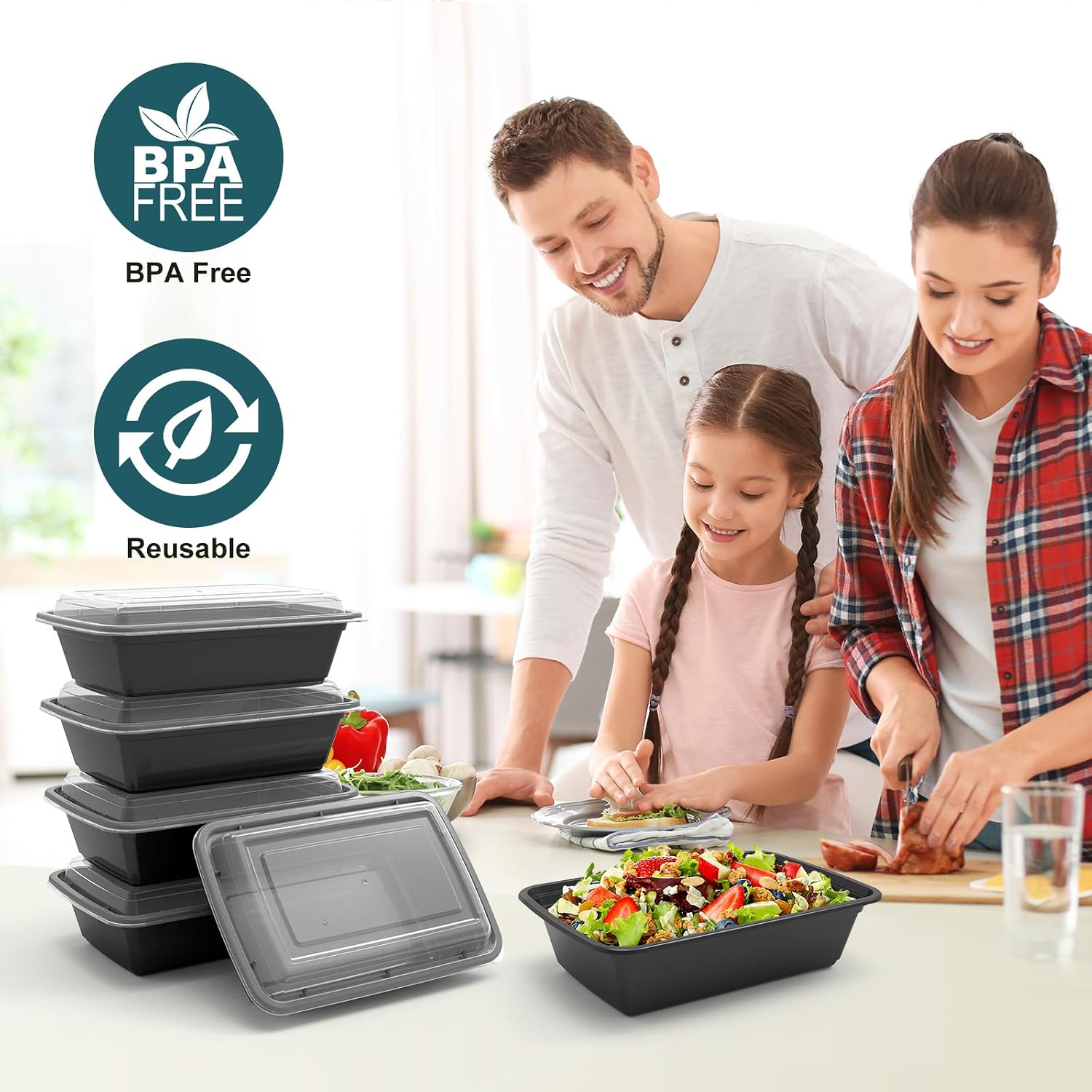 WGCC Meal Prep Containers 24 oz, 50 Pack Extra Thick BPA Free with Lids thumbnail 3