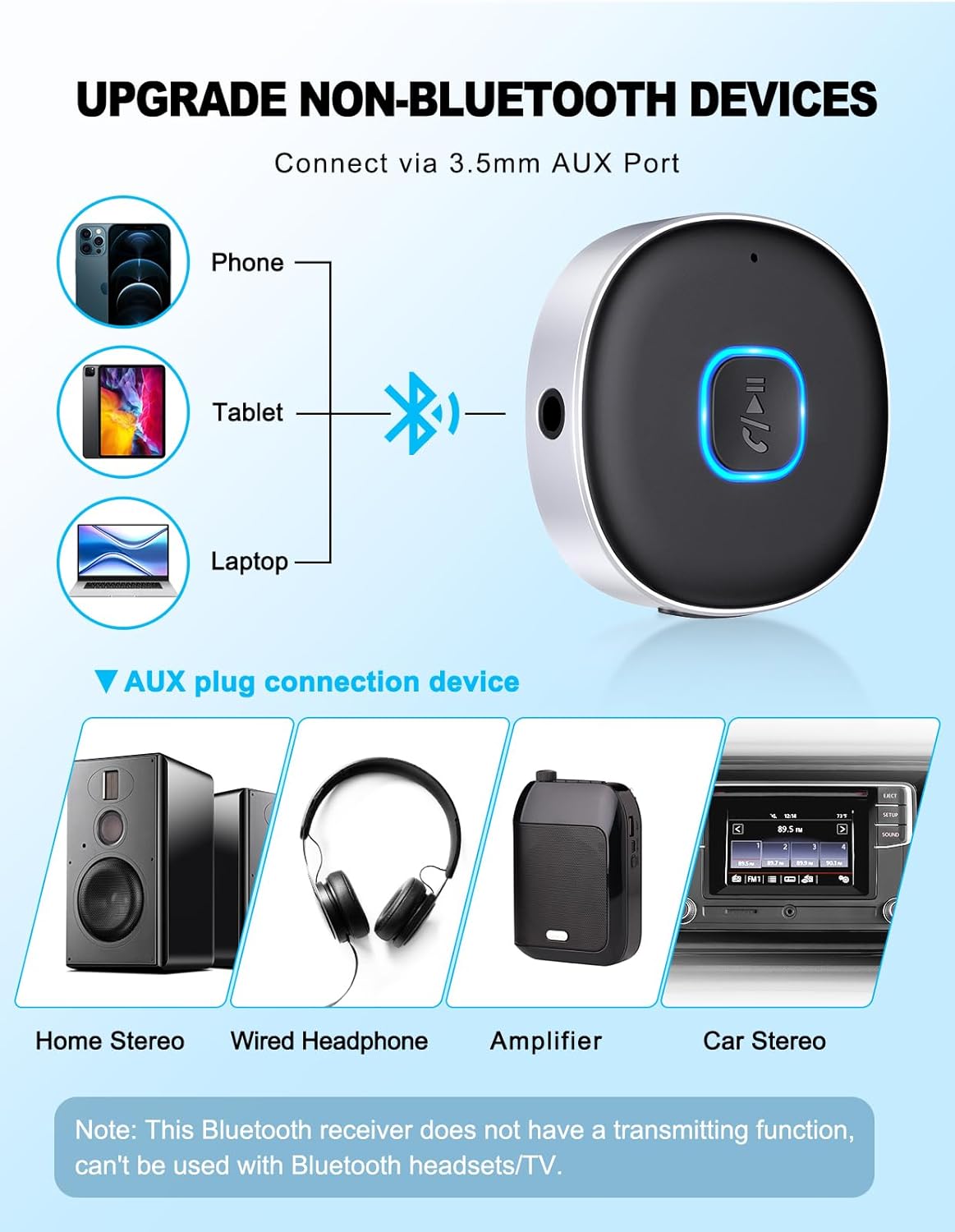 WOCBUY Bluetooth Adapter for Car, 3.5mm AUX Bluetooth Receiver for Music Streaming, Bluetooth 5.0 Wireless Audio Receiver for Car/Home Stereo/Wired Headphones/Speaker, Dual Connect thumbnail 3