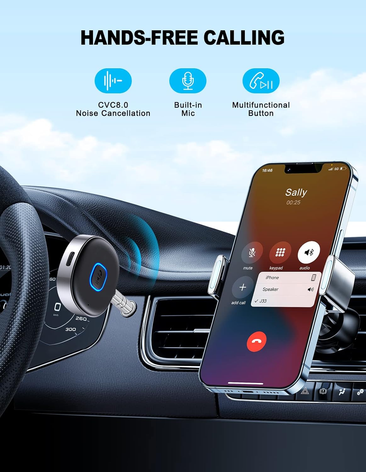 WOCBUY Bluetooth Adapter for Car, 3.5mm AUX Bluetooth Receiver for Music Streaming, Bluetooth 5.0 Wireless Audio Receiver for Car/Home Stereo/Wired Headphones/Speaker, Dual Connect thumbnail 4