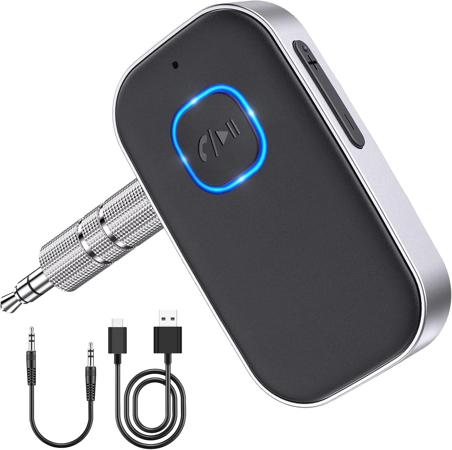 WOCBUY Bluetooth Car Adapter, 3.5mm AUX Bluetooth Receiver for Music Streaming, Wireless Music Audio Adapter with Built-in Mic, Home Stereo, Speakers (Handsfree Car Kits, 16H Playt