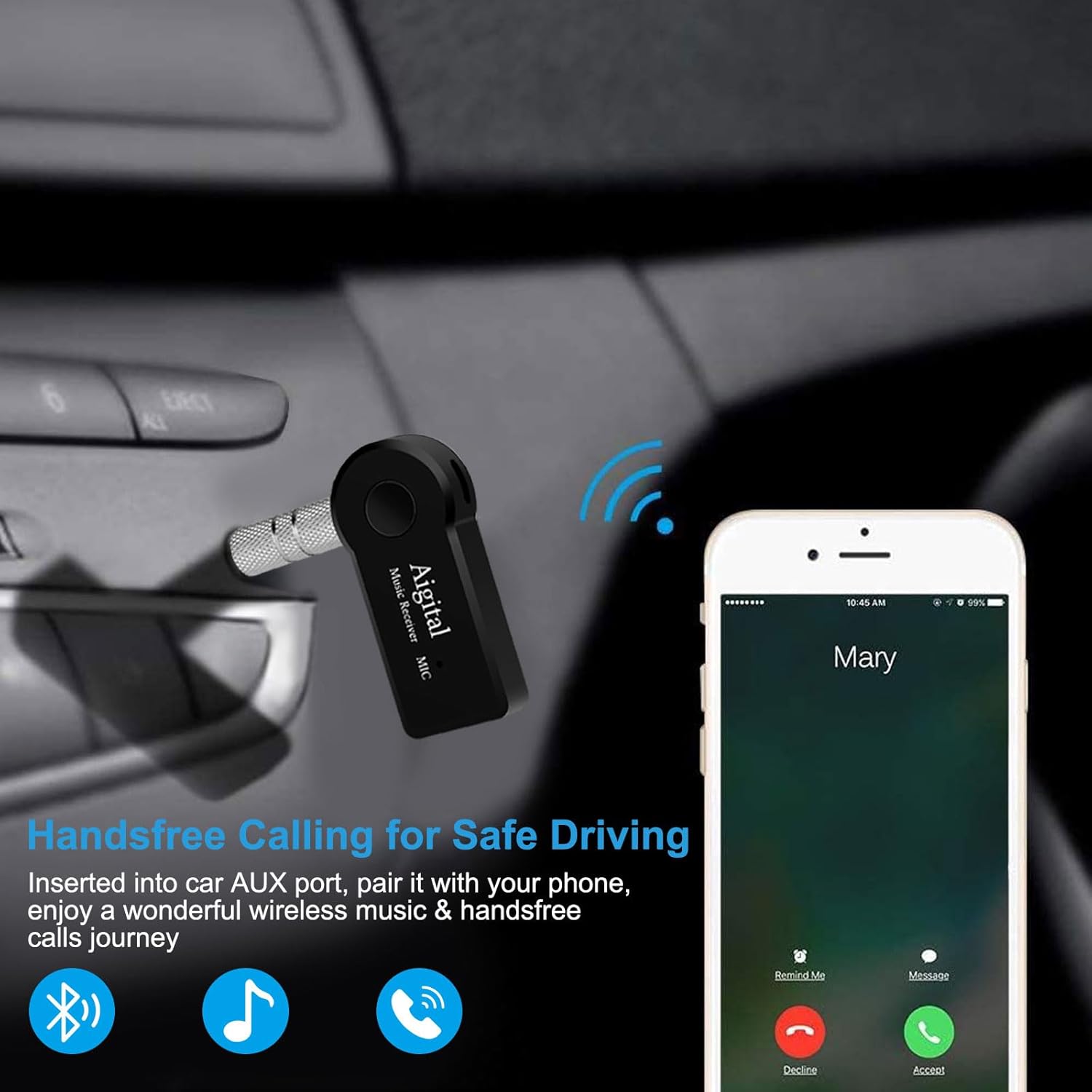 Bluetooth Receiver for Music Streaming, Mini Bluetooth Adapter for Car, 8-Hour Battery Life, Handsfree Calls, Aux to Bluetooth Adapter for Car, Home Stereo, Headphones, Speakers