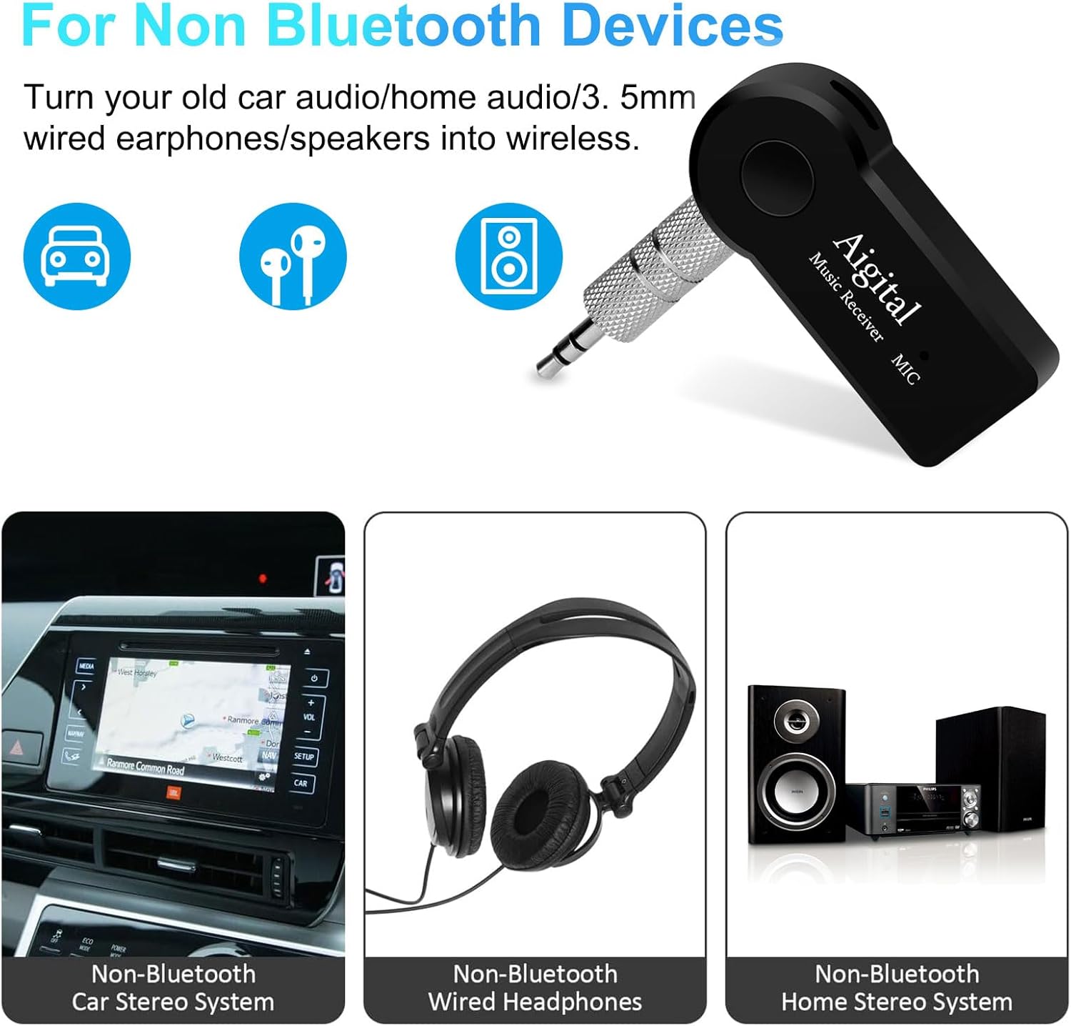 Bluetooth Receiver for Music Streaming, Mini Bluetooth Adapter for Car, 8-Hour Battery Life, Handsfree Calls, Aux to Bluetooth Adapter for Car, Home Stereo, Headphones, Speakers