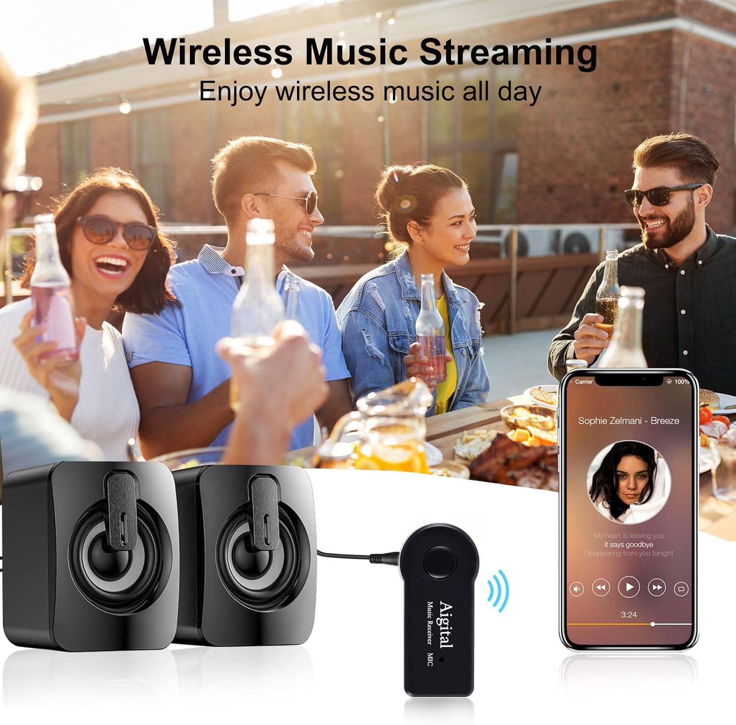Bluetooth Receiver for Music Streaming, Mini Bluetooth Adapter for Car, 8-Hour Battery Life, Handsfree Calls, Aux to Bluetooth Adapter for Car, Home Stereo, Headphones, Speakers