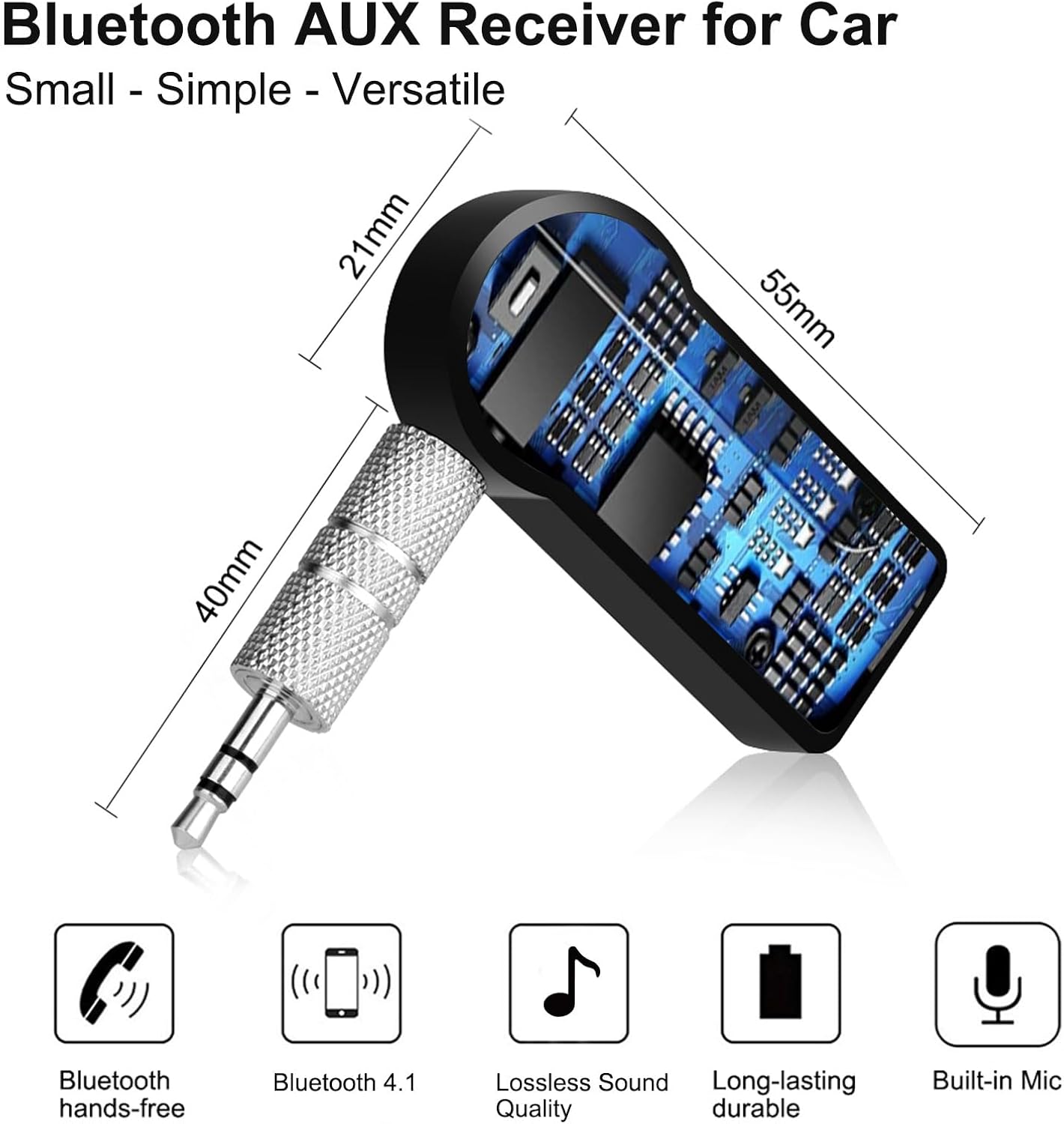 Bluetooth Receiver for Music Streaming, Mini Bluetooth Adapter for Car, 8-Hour Battery Life, Handsfree Calls, Aux to Bluetooth Adapter for Car, Home Stereo, Headphones, Speakers