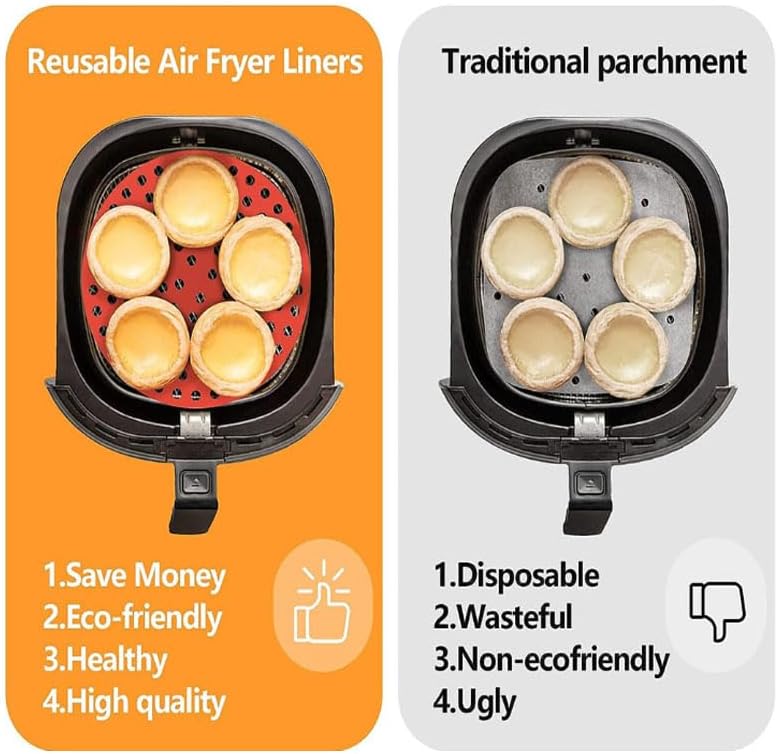 2 Pack Reusable Air Fryer Liners for 5-7QT Fryers,Silicone Air Fryer Liners Easy to Clean Air Fryer Accessories Non-Stick Parchment Paper Replacement (9", Round) thumbnail 5