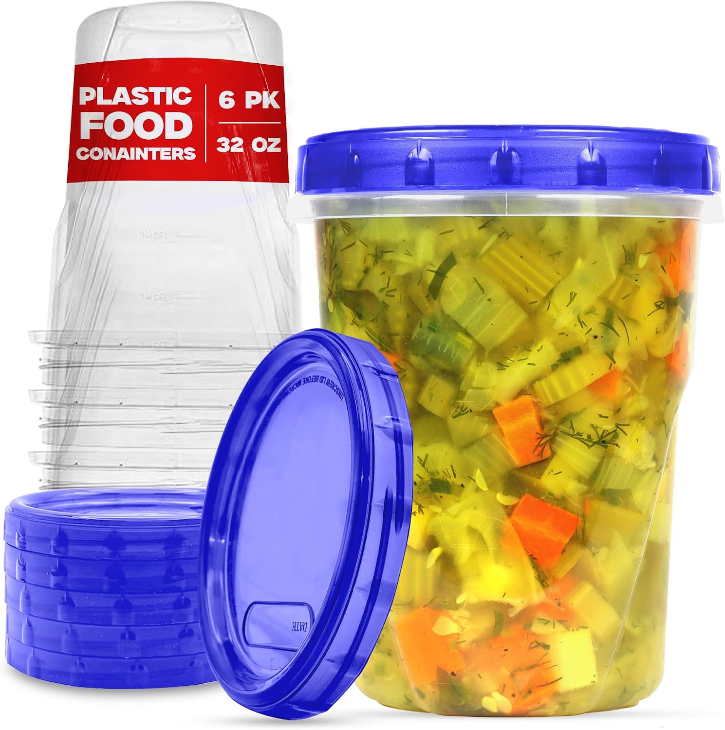 Plastic Soup & Freezer Containers with Twist Top Lids, 32 Oz (6 Pack) – Airtight Food Storage Containers for Meal Prep, Soup & Leftovers – Microwave, Freezer & Dishwasher Safe, BPA thumbnail 1