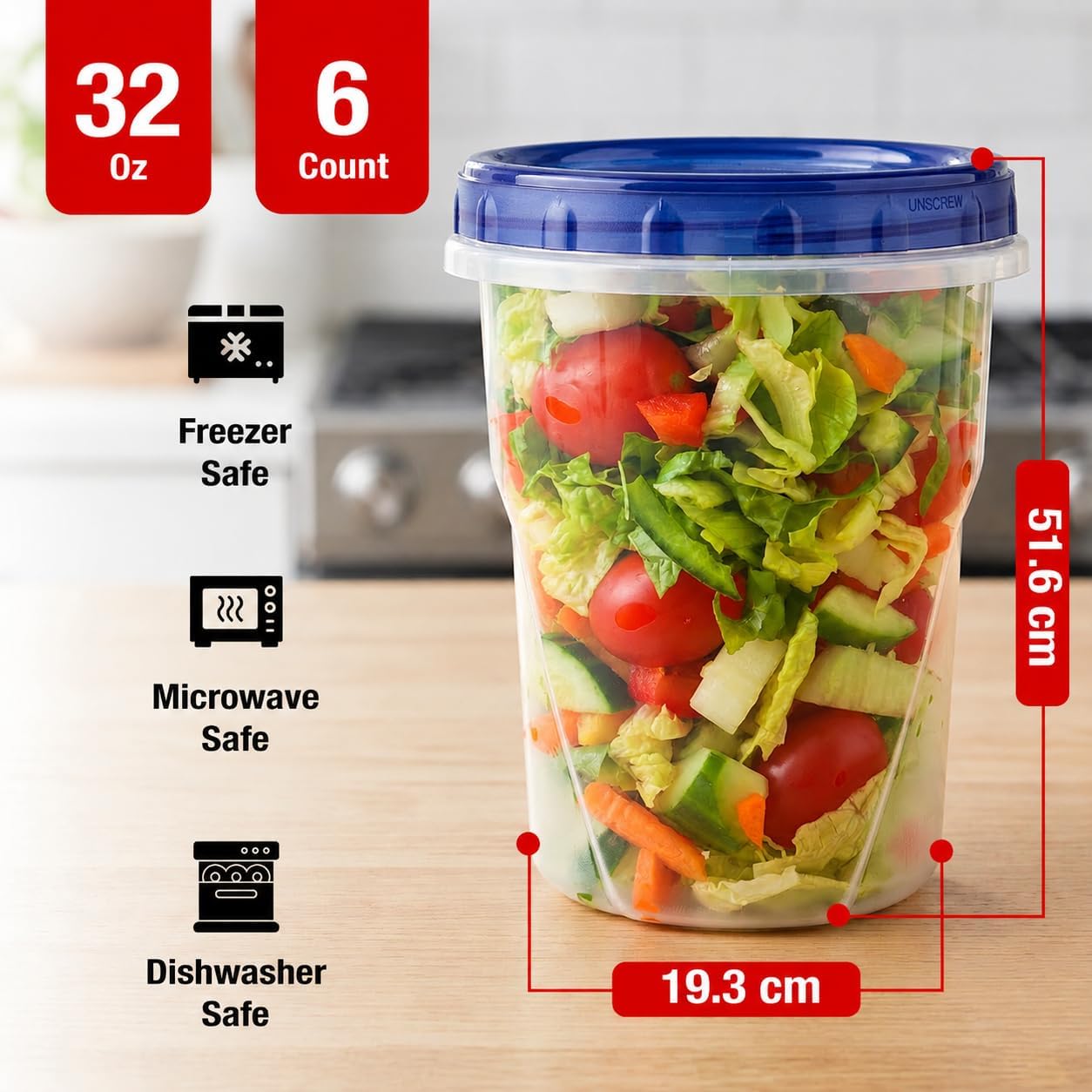 Plastic Soup & Freezer Containers with Twist Top Lids, 32 Oz (6 Pack) – Airtight Food Storage Containers for Meal Prep, Soup & Leftovers – Microwave, Freezer & Dishwasher Safe, BPA thumbnail 2