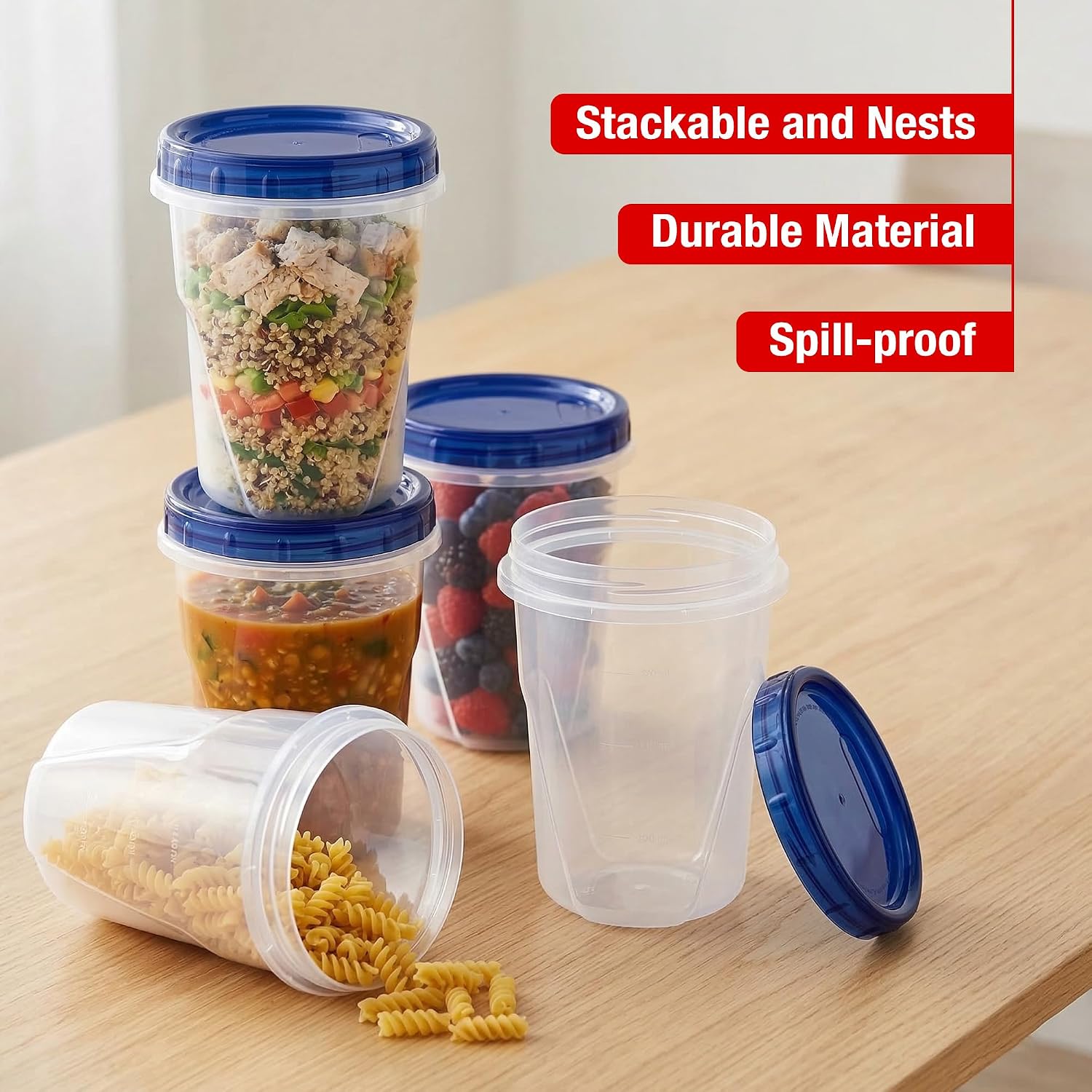 Plastic Soup & Freezer Containers with Twist Top Lids, 32 Oz (6 Pack) – Airtight Food Storage Containers for Meal Prep, Soup & Leftovers – Microwave, Freezer & Dishwasher Safe, BPA thumbnail 3