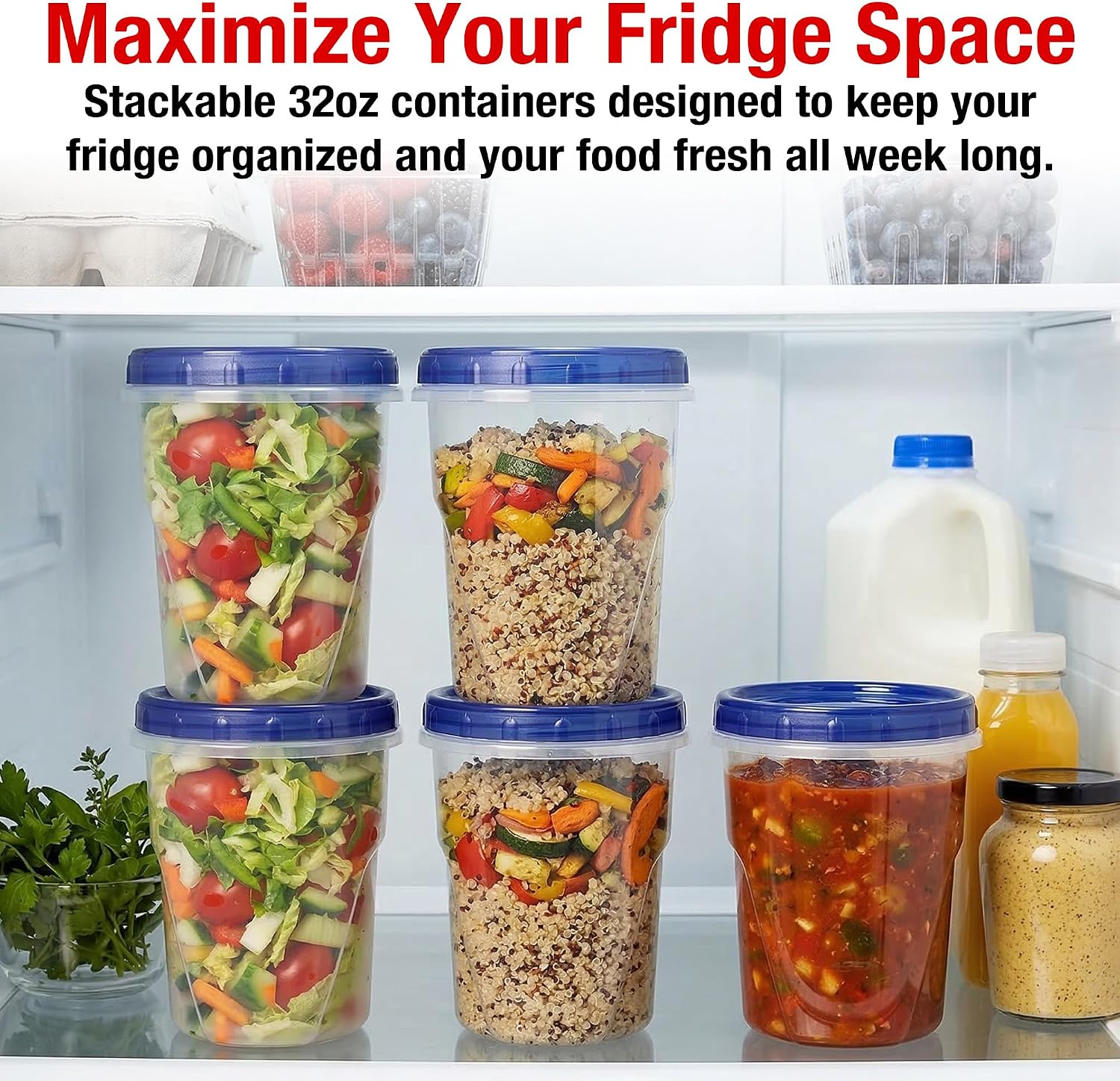 Plastic Soup & Freezer Containers with Twist Top Lids, 32 Oz (6 Pack) – Airtight Food Storage Containers for Meal Prep, Soup & Leftovers – Microwave, Freezer & Dishwasher Safe, BPA thumbnail 4