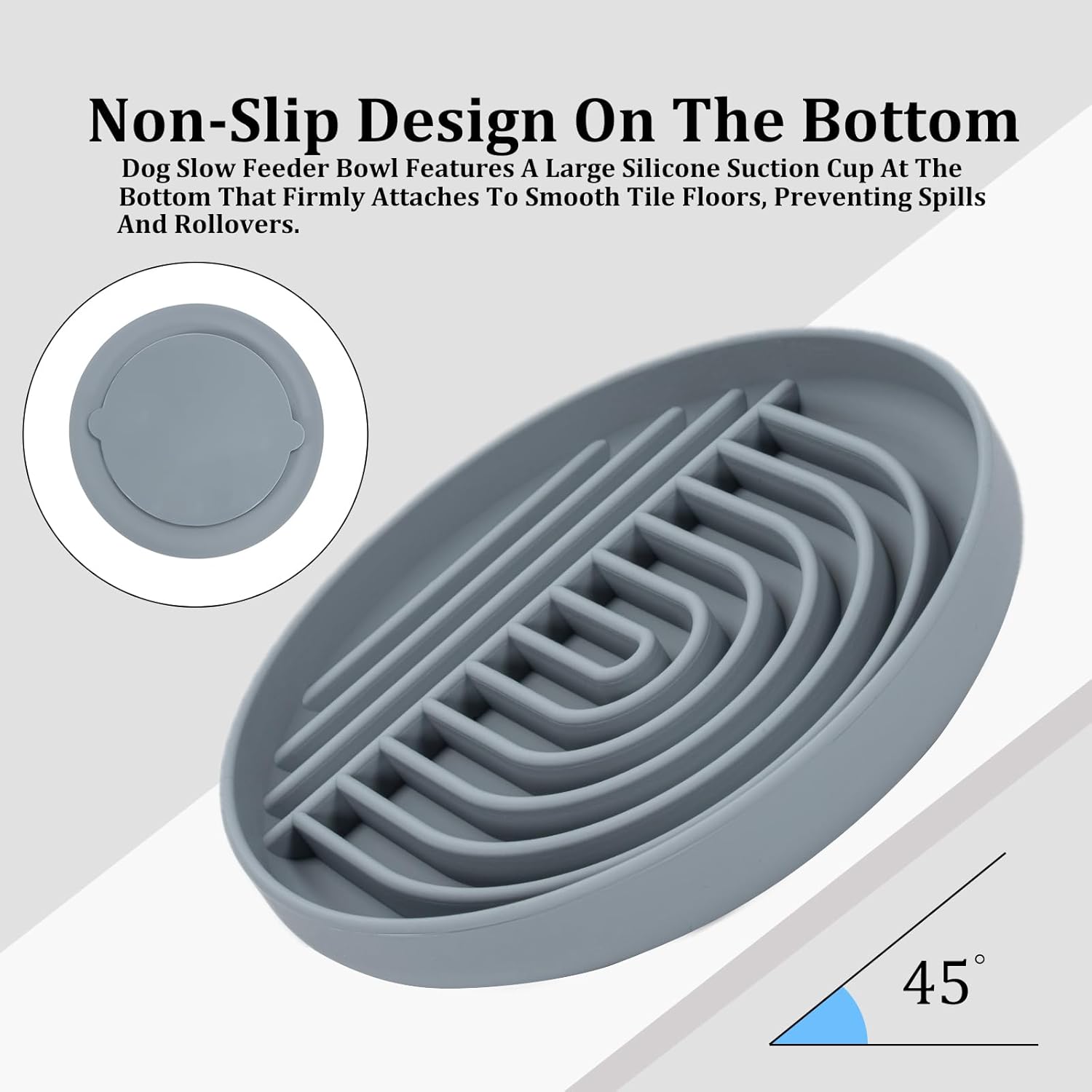YIREG Slow Feeder Dog Bowl, Silicone Non-Slip Slow Feeder, Fun Maze Bloat Stop Dog Food Bowl, Anti-Choking, Stop Gulping Pet Feeding Dishes for Medium Large Sized Dogs (Grey)