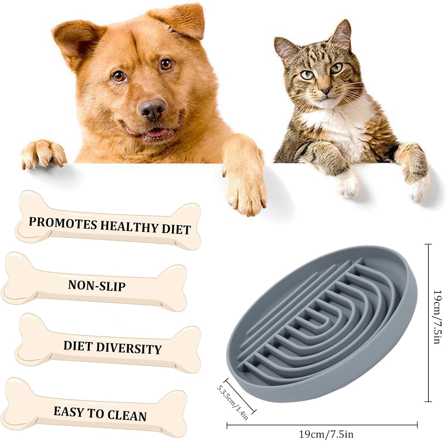 YIREG Slow Feeder Dog Bowl, Silicone Non-Slip Slow Feeder, Fun Maze Bloat Stop Dog Food Bowl, Anti-Choking, Stop Gulping Pet Feeding Dishes for Medium Large Sized Dogs (Grey)