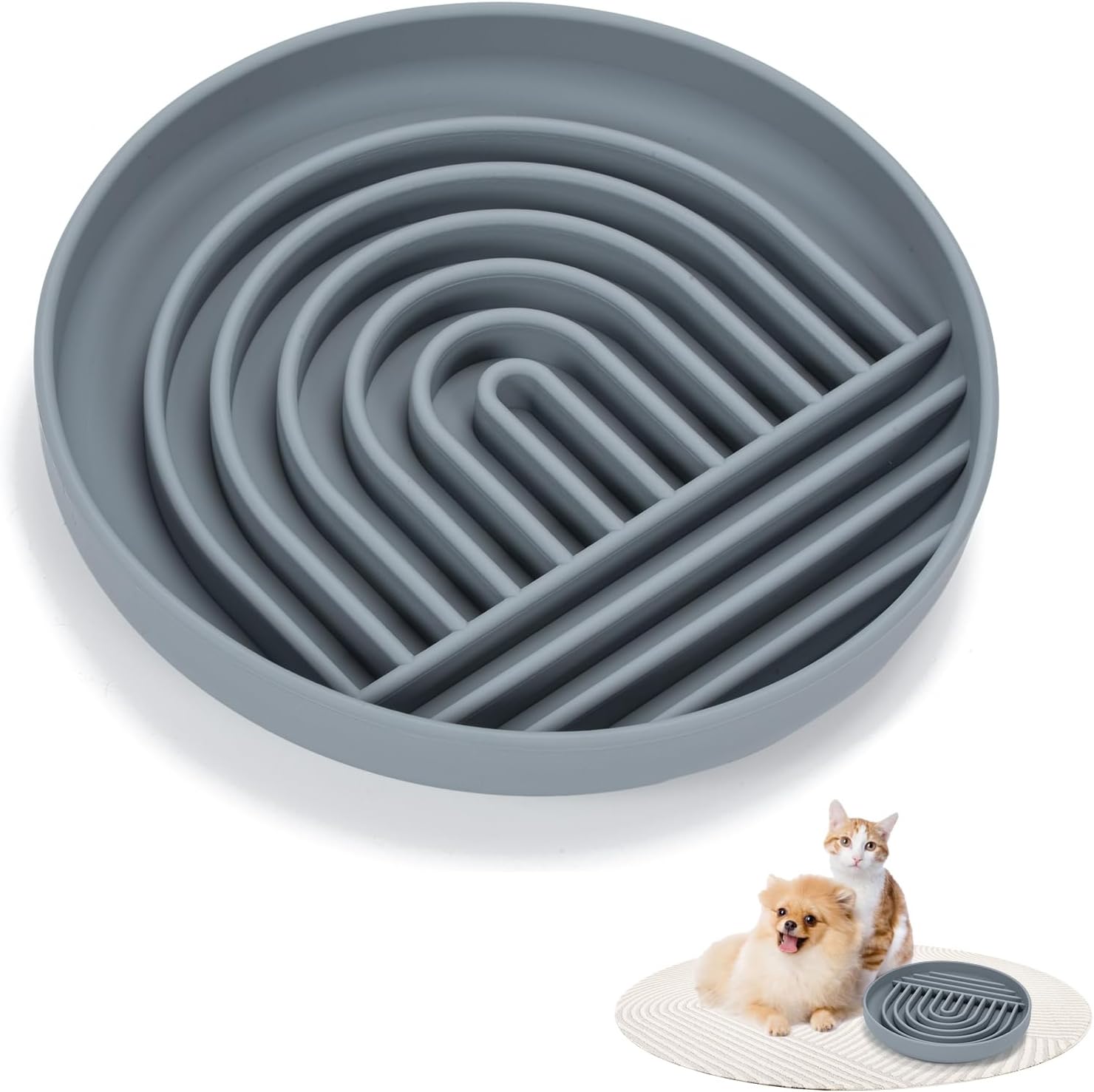 YIREG Slow Feeder Dog Bowl, Silicone Non-Slip Slow Feeder, Fun Maze Bloat Stop Dog Food Bowl, Anti-Choking, Stop Gulping Pet Feeding Dishes for Medium Large Sized Dogs (Grey)