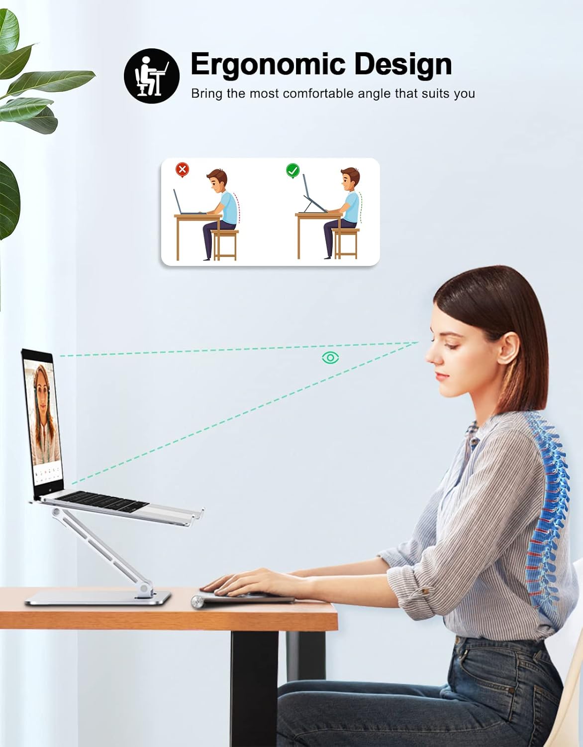 Zewwen Laptop Stand for Desk, Ergonomic Adjustable Foldable Computer Stand with Heat-Vent, Aluminium Alloy Laptop Riser Compatible with MacBook Air, Pro, Dell XPS, Samsung, 10”-16" thumbnail 2