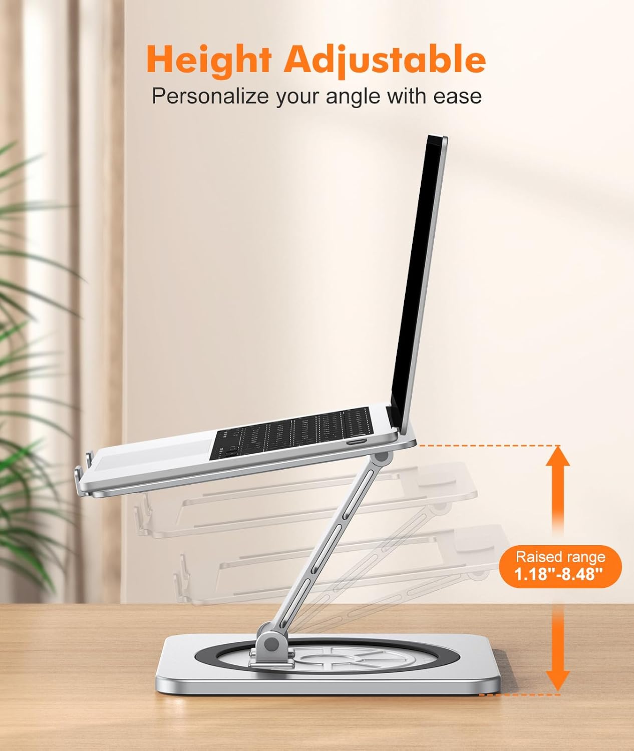 Zewwen Laptop Stand for Desk, Ergonomic Adjustable Foldable Computer Stand with Heat-Vent, Aluminium Alloy Laptop Riser Compatible with MacBook Air, Pro, Dell XPS, Samsung, 10”-16"