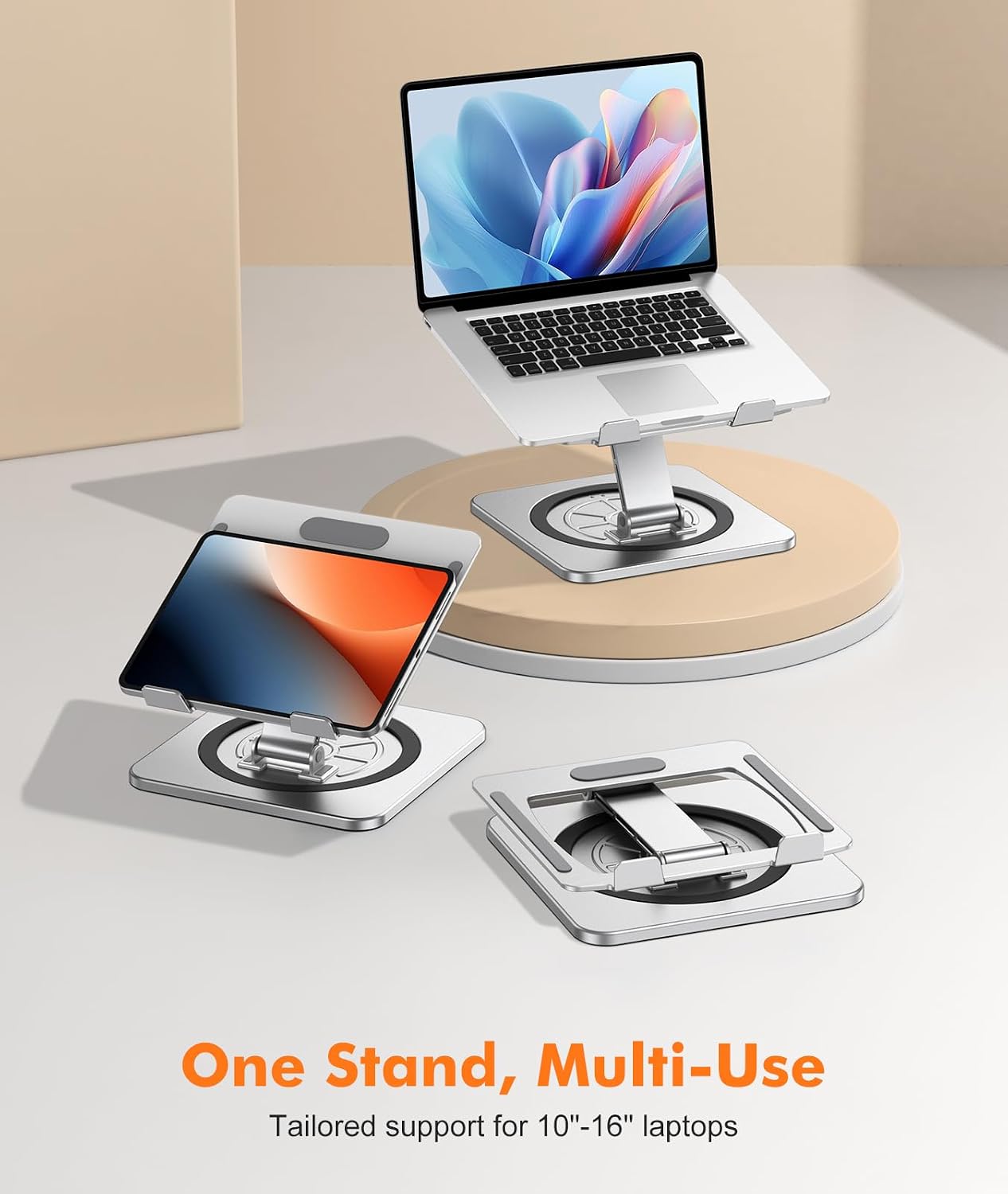 Zewwen Laptop Stand for Desk, Ergonomic Adjustable Foldable Computer Stand with Heat-Vent, Aluminium Alloy Laptop Riser Compatible with MacBook Air, Pro, Dell XPS, Samsung, 10”-16"