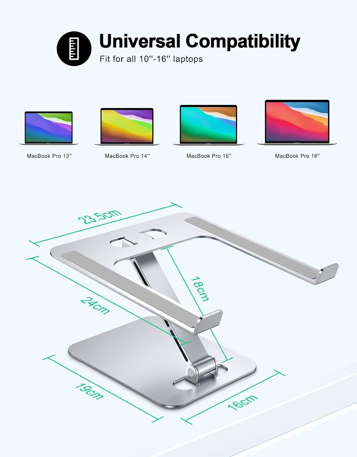 Zewwen Laptop Stand for Desk, Ergonomic Adjustable Foldable Computer Stand with Heat-Vent, Aluminium Alloy Laptop Riser Compatible with MacBook Air, Pro, Dell XPS, Samsung, 10”-16" thumbnail 5